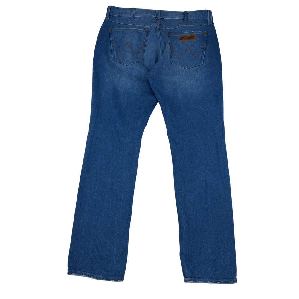Wrangler Regular Straight Jeans Mens 34x32 Blue Denim Classic Casual Rodeo - Picture 3 of 11